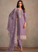 Organza Lavender Festival Wear Sequins Work Straight Suit